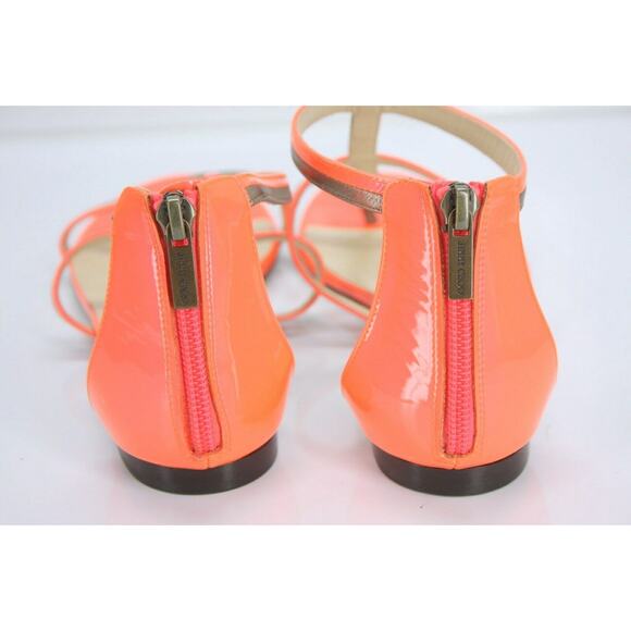 Jimmy Choo Tabitha T Strap Caged Thong Sandals Size 37.5 Orange Platinum $795 - Picture 10 of 11